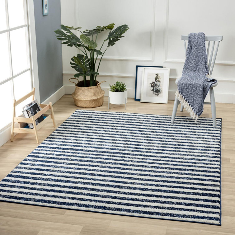 Breakwater Bay Blanford Striped Navy/White Area Rug & Reviews Wayfair